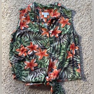 Tropical sleeveless button down blouse